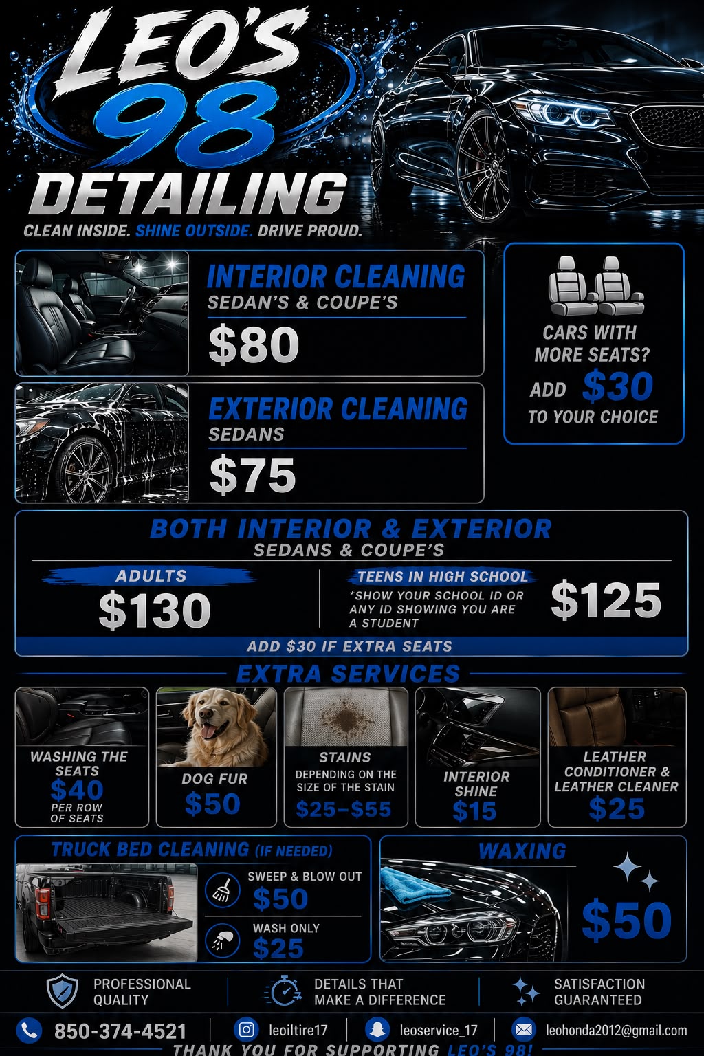 Detailing price sheet